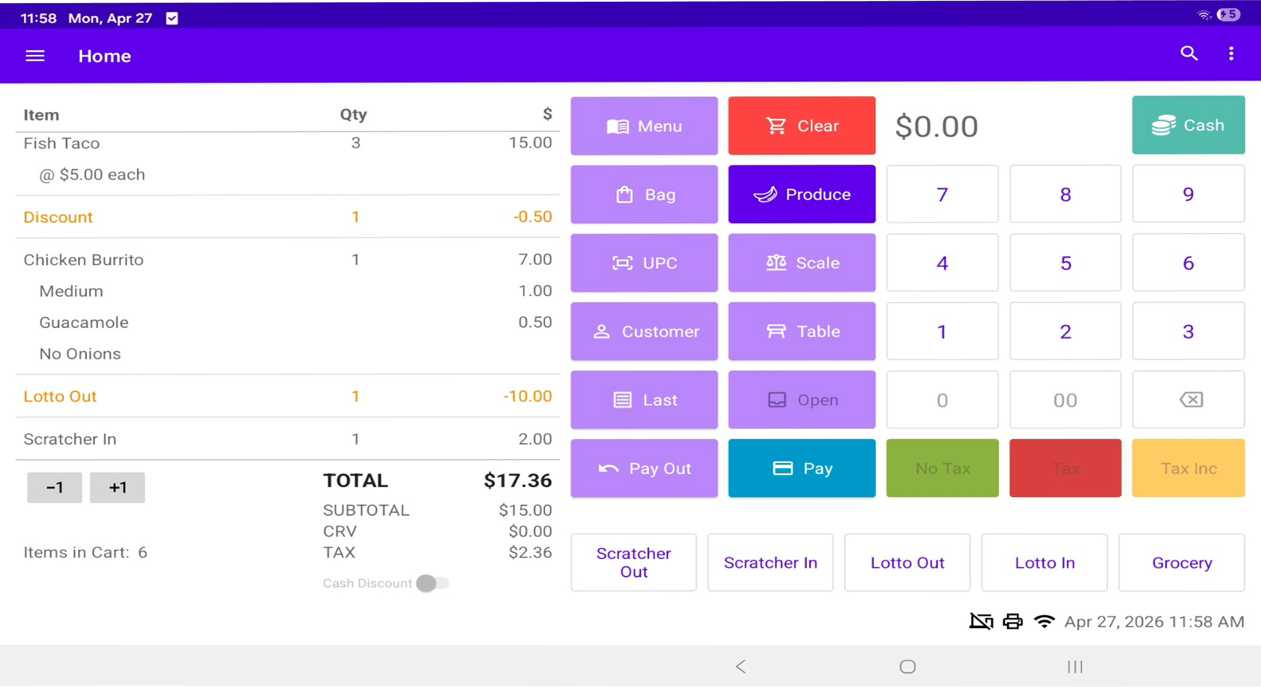 KIT POS checkout screen on the SUNMI D3 Pro