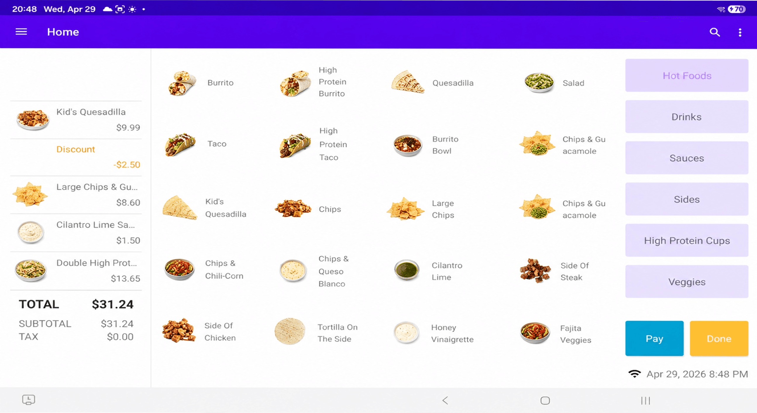 KIT POS menu screen on the SUNMI D3 Pro