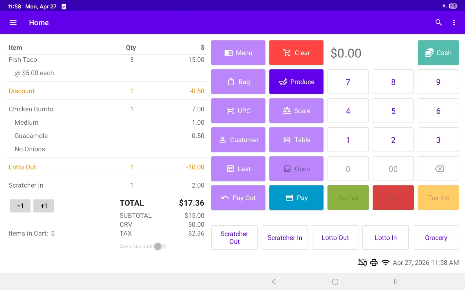 KIT POS checkout screen